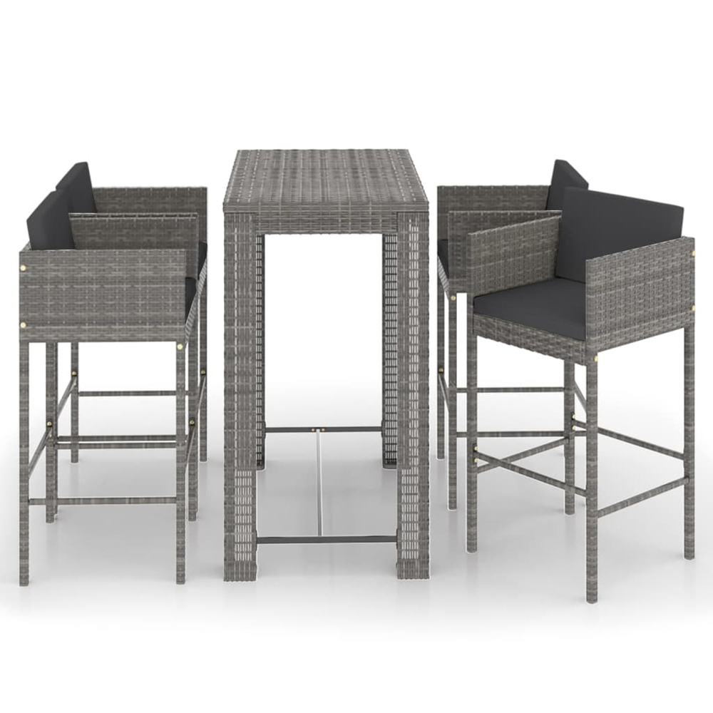 Ensemble de bar de jardin 5 pcs et coussins résine tressée gris
