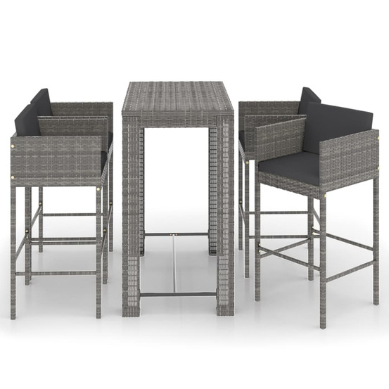Ensemble de bar de jardin 5 pcs et coussins résine tressée gris