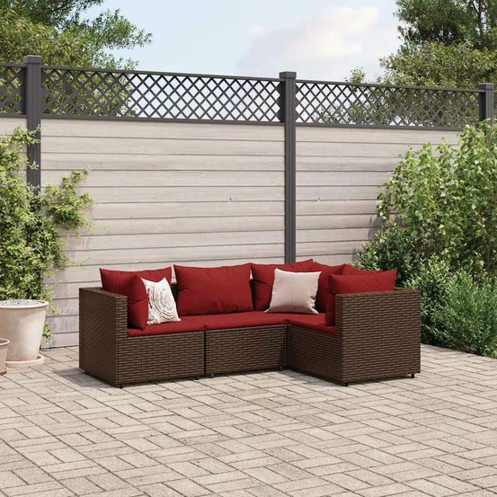 Salon de jardin 4 pcs avec coussins marron résine tressée