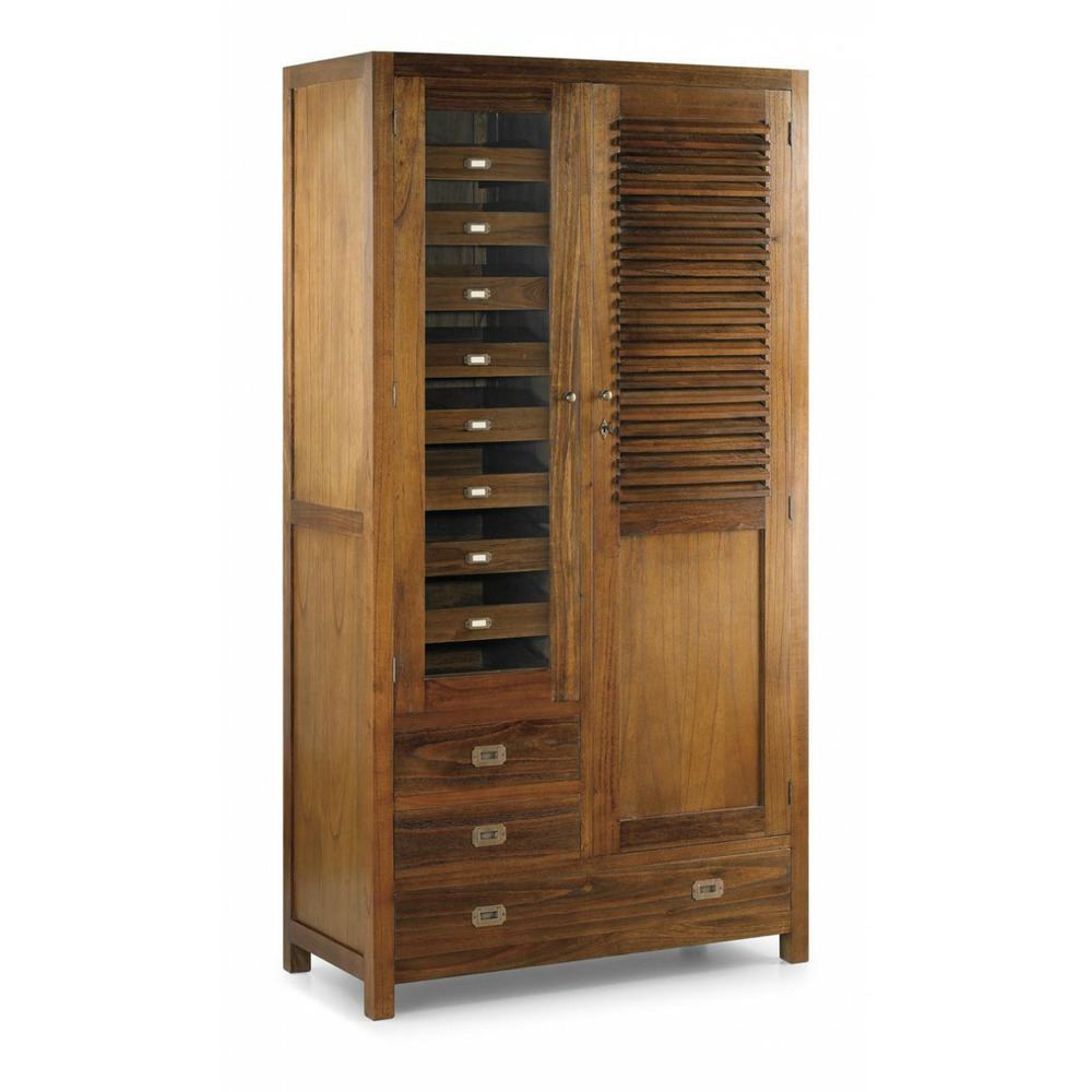 Armoire 12 tiroirs bronze bois marron - onéline décoration d'autrefois