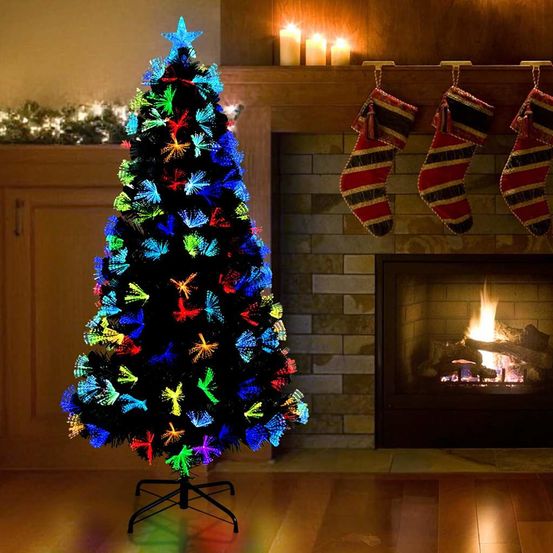 Sapin de noël artificiel en pvc avec led multicolores intégrées vert 120 cm