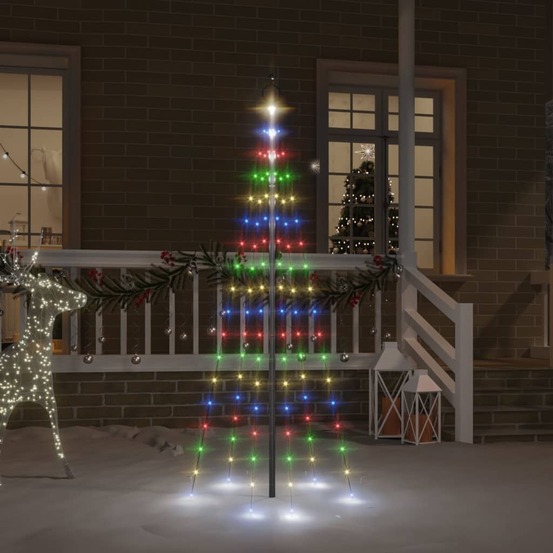 Sapin de noël sur mât de drapeau 108 led colorées 180 cm
