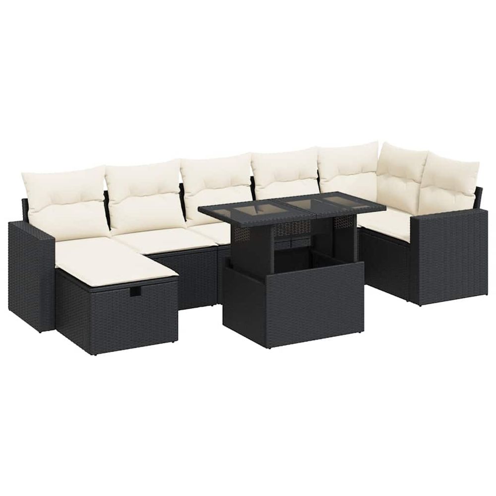 Salon de jardin 8 pcs avec coussins noir résine tressée