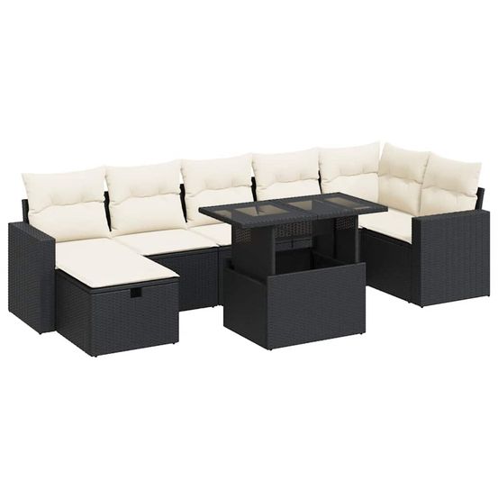 Salon de jardin 8 pcs avec coussins noir résine tressée