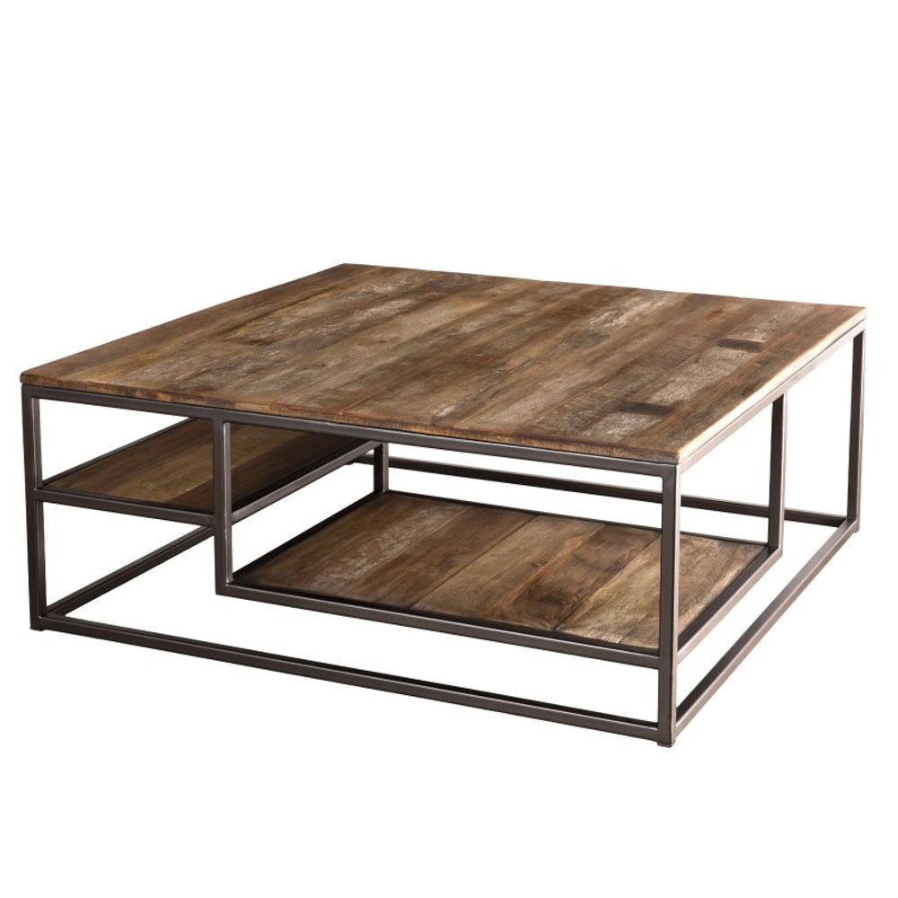 Table basse carrée en teck recyclé acacia mahogany métal noir l100