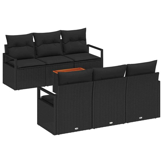 Ensemble de canapé de jardin avec coussin 7 pcs noir polyrotin