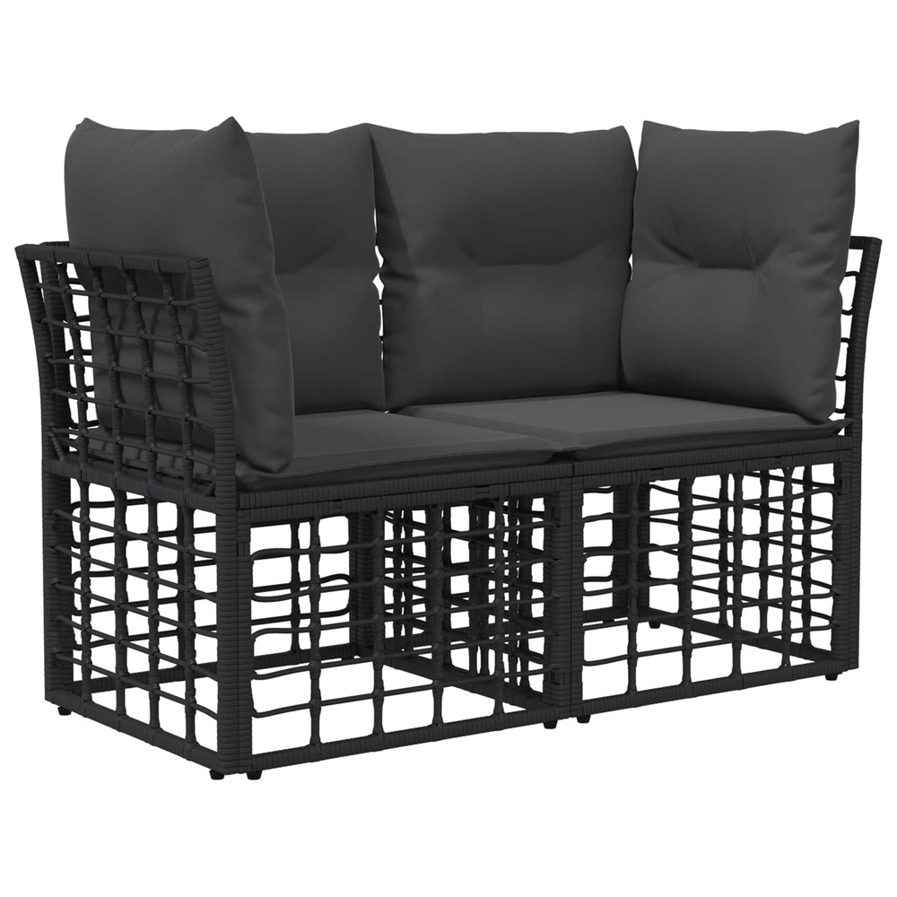 Loveseat d'extérieur 2 pcs noir et gris foncé polyrotin
