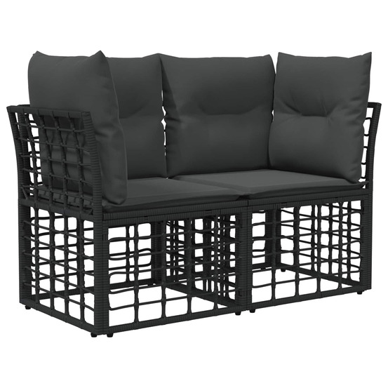 Loveseat d'extérieur 2 pcs noir et gris foncé polyrotin