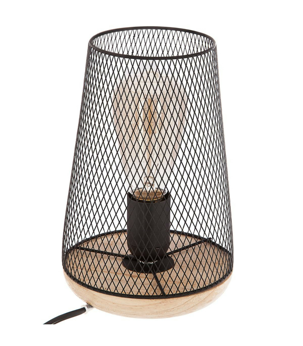 Lampe en métal noir et bois h 23 cm