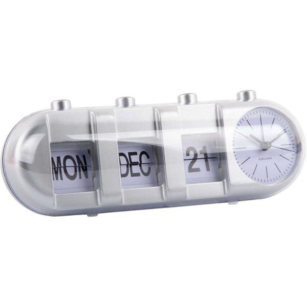 Réveil retro tube calendar flip argenté