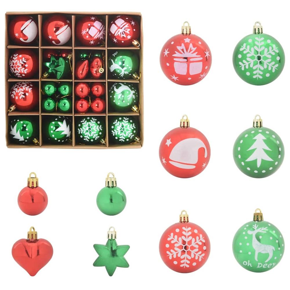 Ensemble de boules de noël 40 pc rouge et vert ø 6 cm plastique