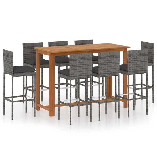 Ensemble de bar de jardin avec coussins 9 pcs gris