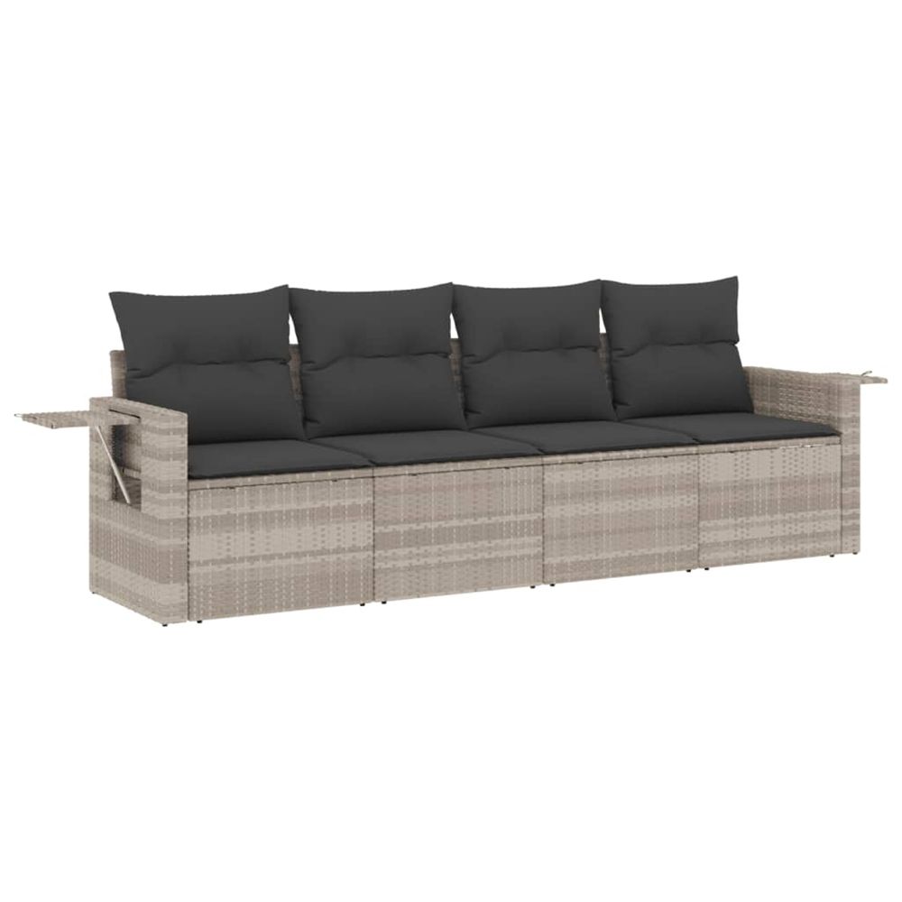 Salon de jardin 4 pcs avec coussins gris clair résine tressée