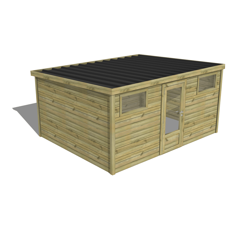 Abri de jardin bois pin traité autoclave 27mm - essentiel - 4,34x3,44m / 15m2 - bac acier - abri français