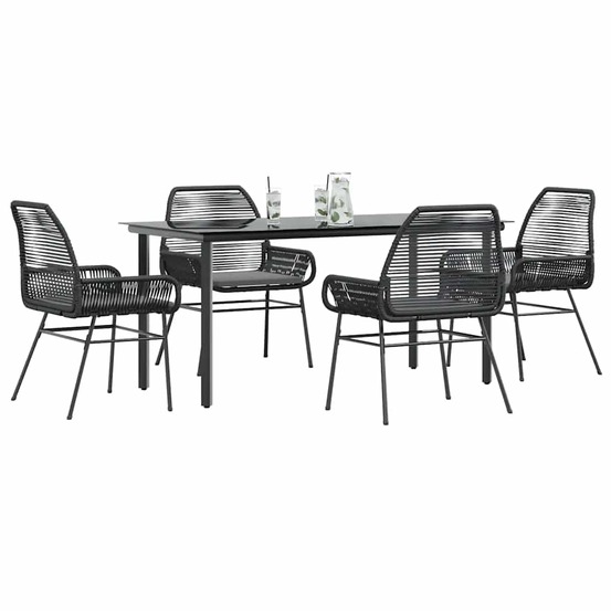 Ensemble à manger de jardin et coussins 5 pcs noir rotin verre