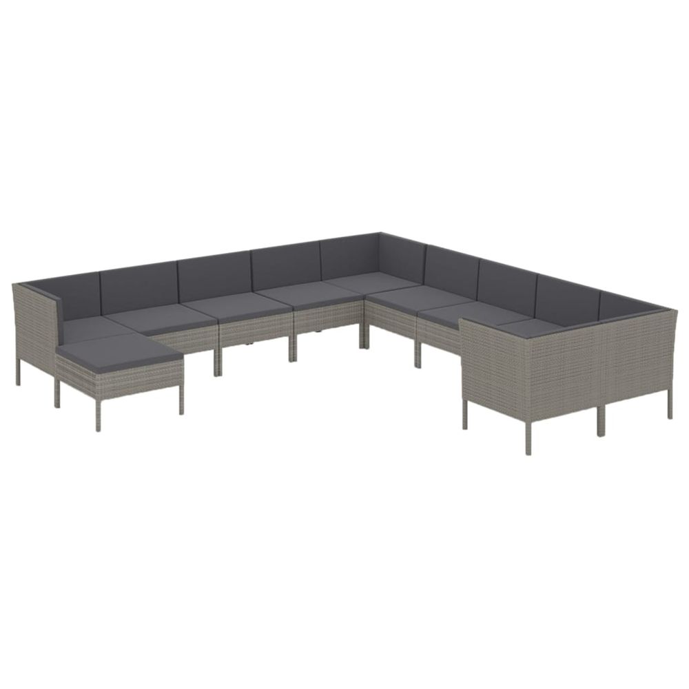 Salon de jardin 11 pcs avec coussins résine tressée gris