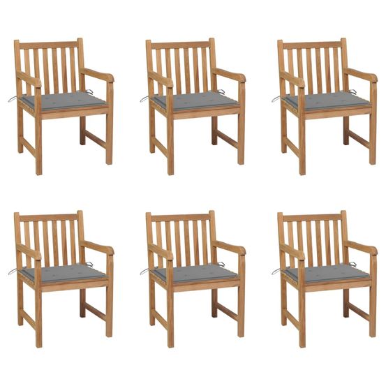 Chaises de jardin lot de 6 et coussins gris bois de teck massif