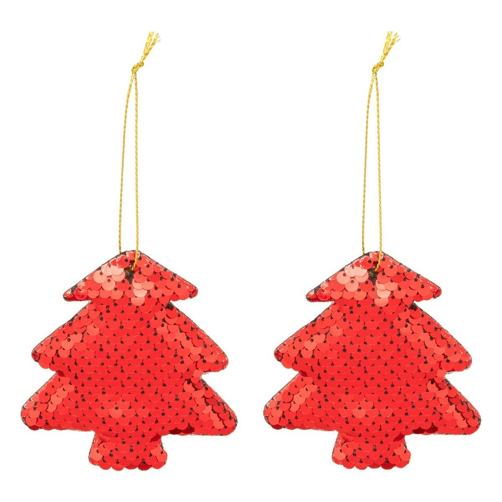 Lot de 2 sujets sapin sequins h.7cm rouge