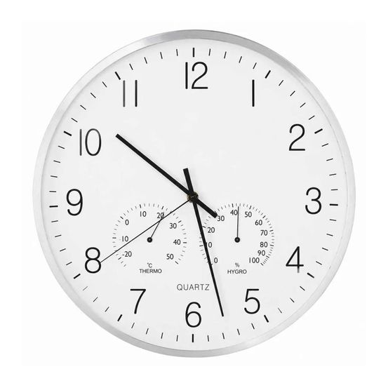 Horloge murale 3 cadrans aluminium | heure, température, hygrométrie