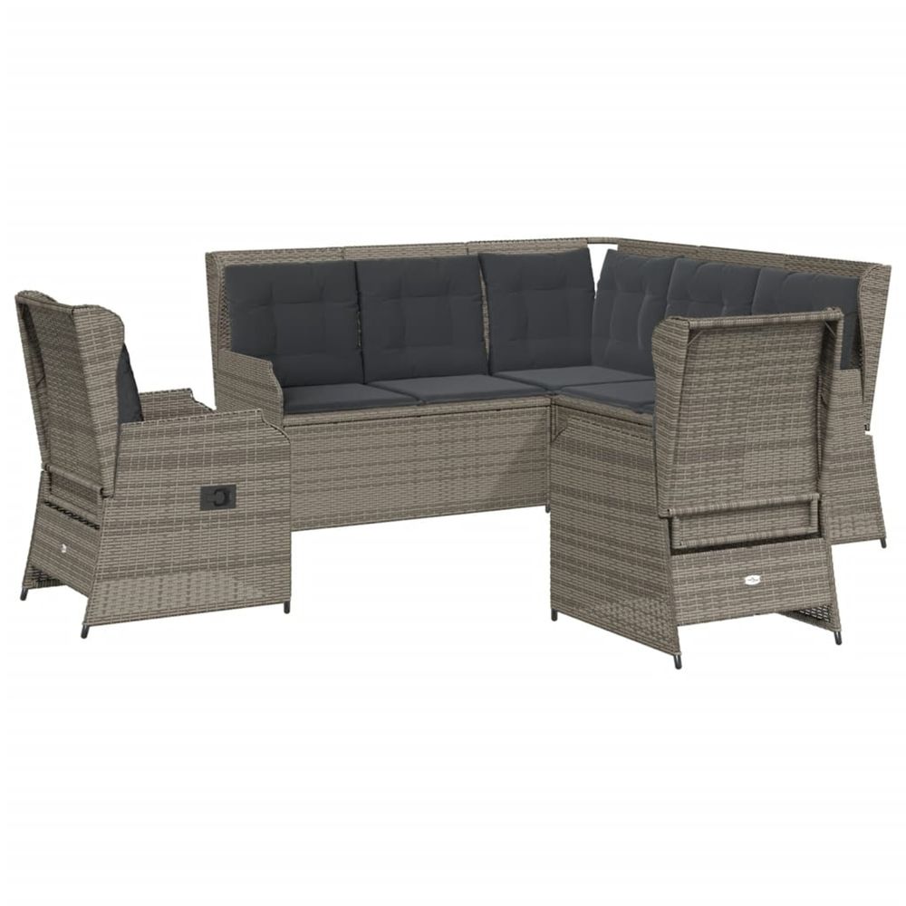 Salon de jardin 5 pcs avec coussins gris résine tressée