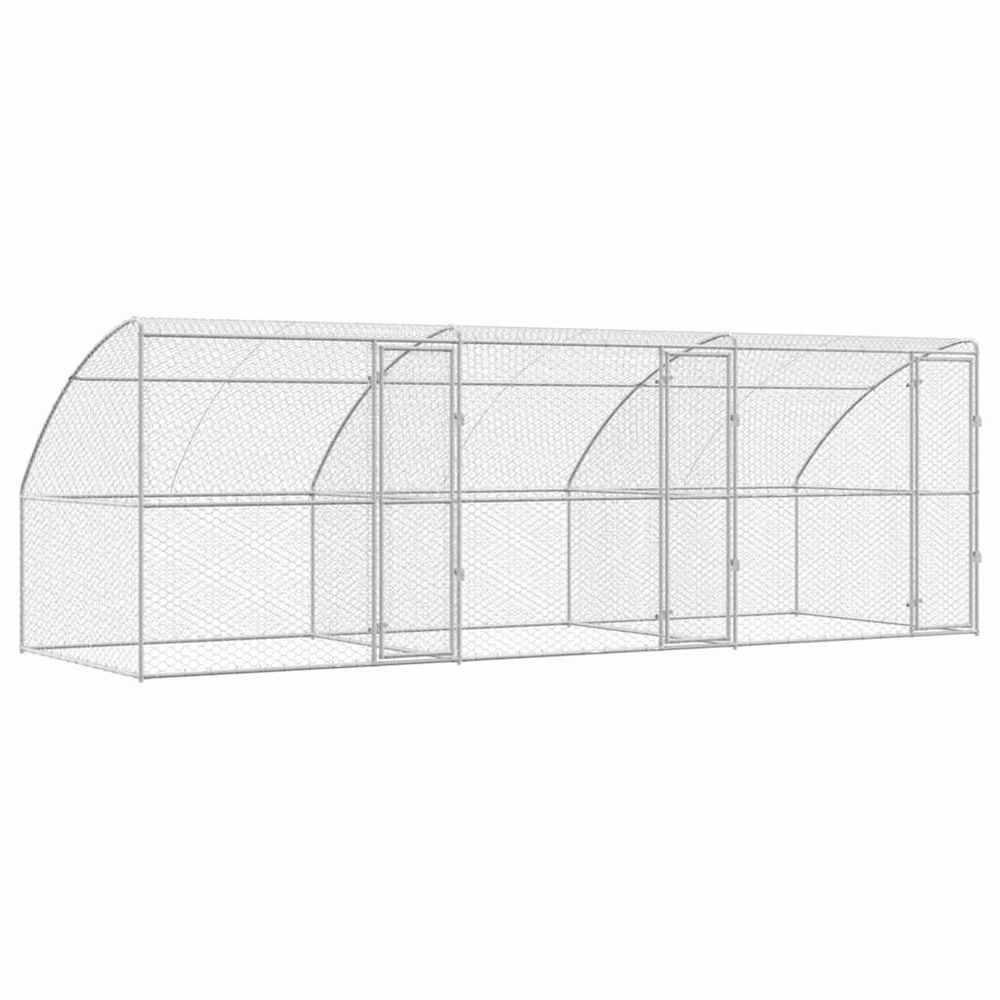 Kennel pour chiens 3 pc argenté 6 x 2 x 2 m acier galvanisé
