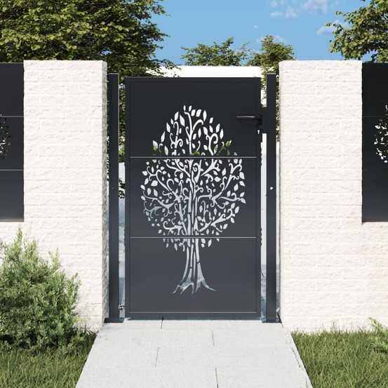 Portail de jardin anthracite 100x150 cm acier conception d'arbre