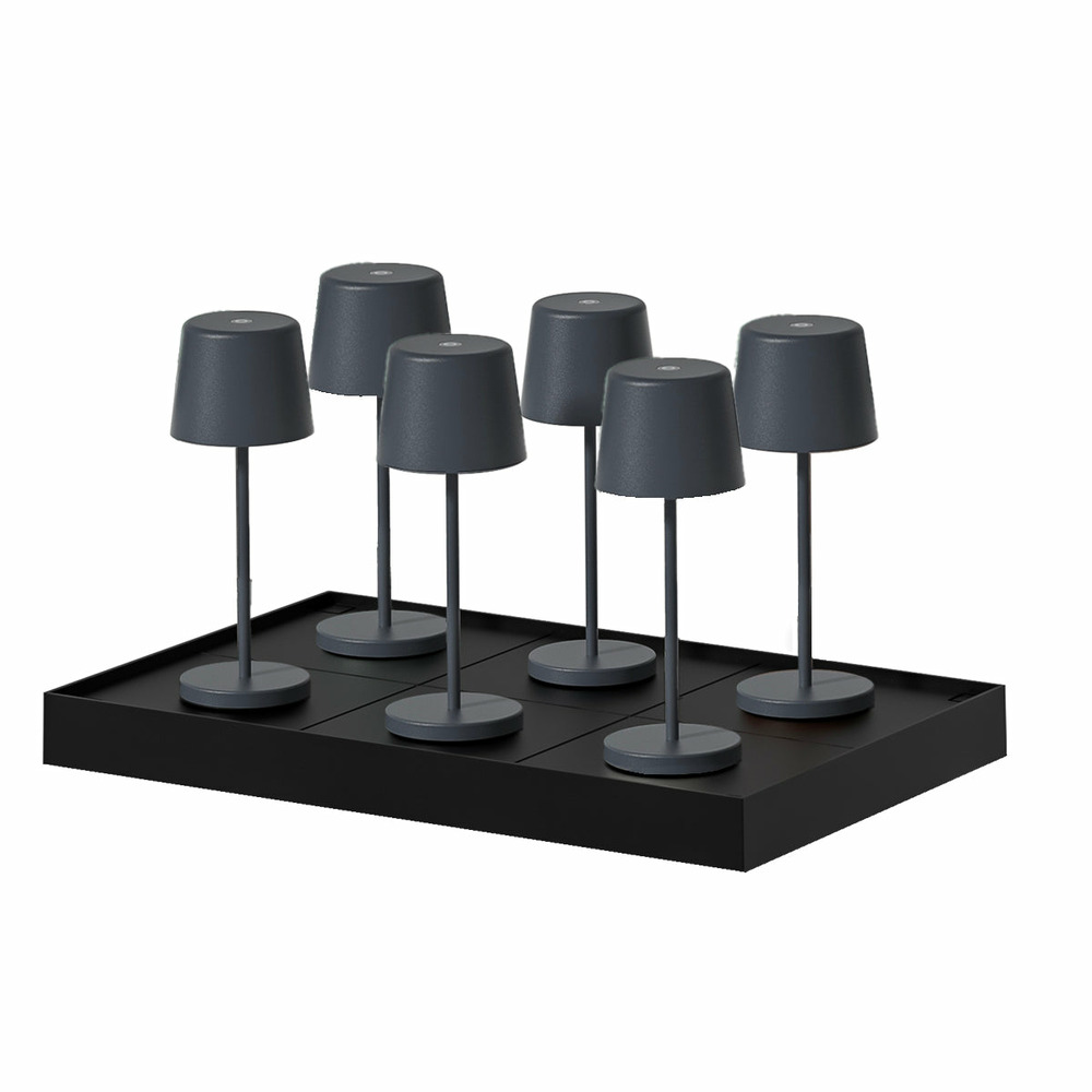 6 mini lampes avec plateau de chargement kelly mini gris anthracite aluminium h22cm