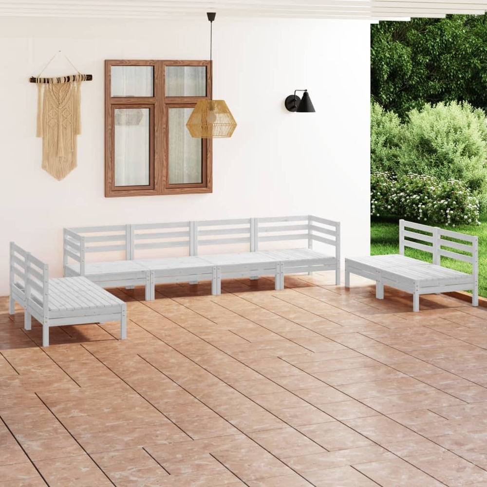 Salon de jardin 8 pcs blanc bois de pin massif