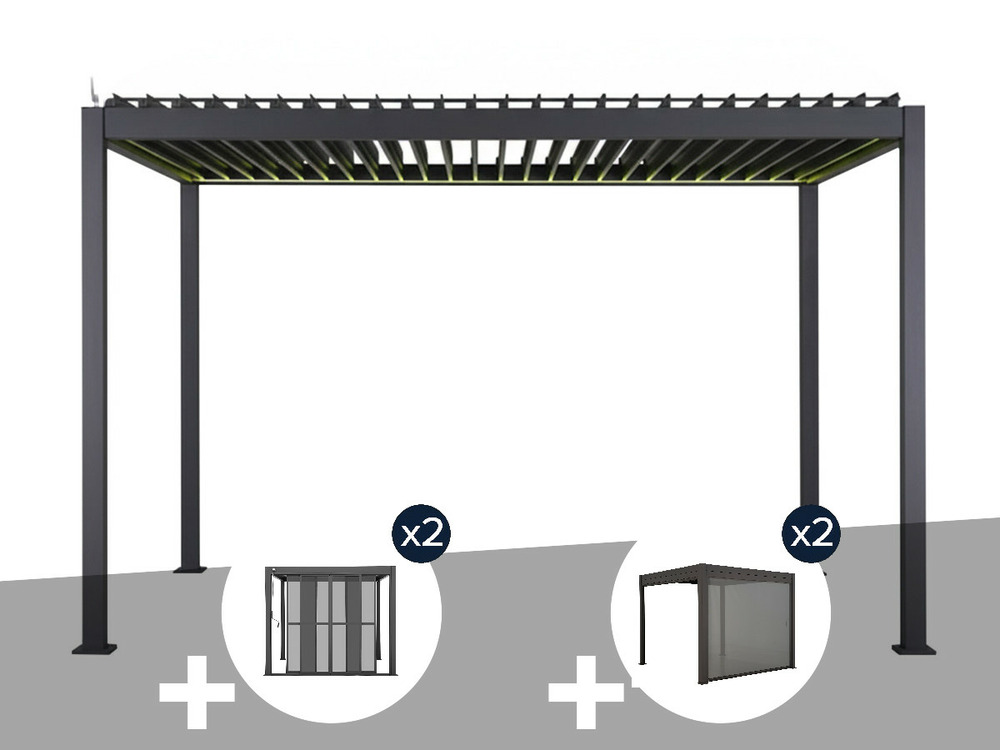 Pergola bioclimatique électrique evora graphite - 4 x 3 m + 2 lots de portes cou