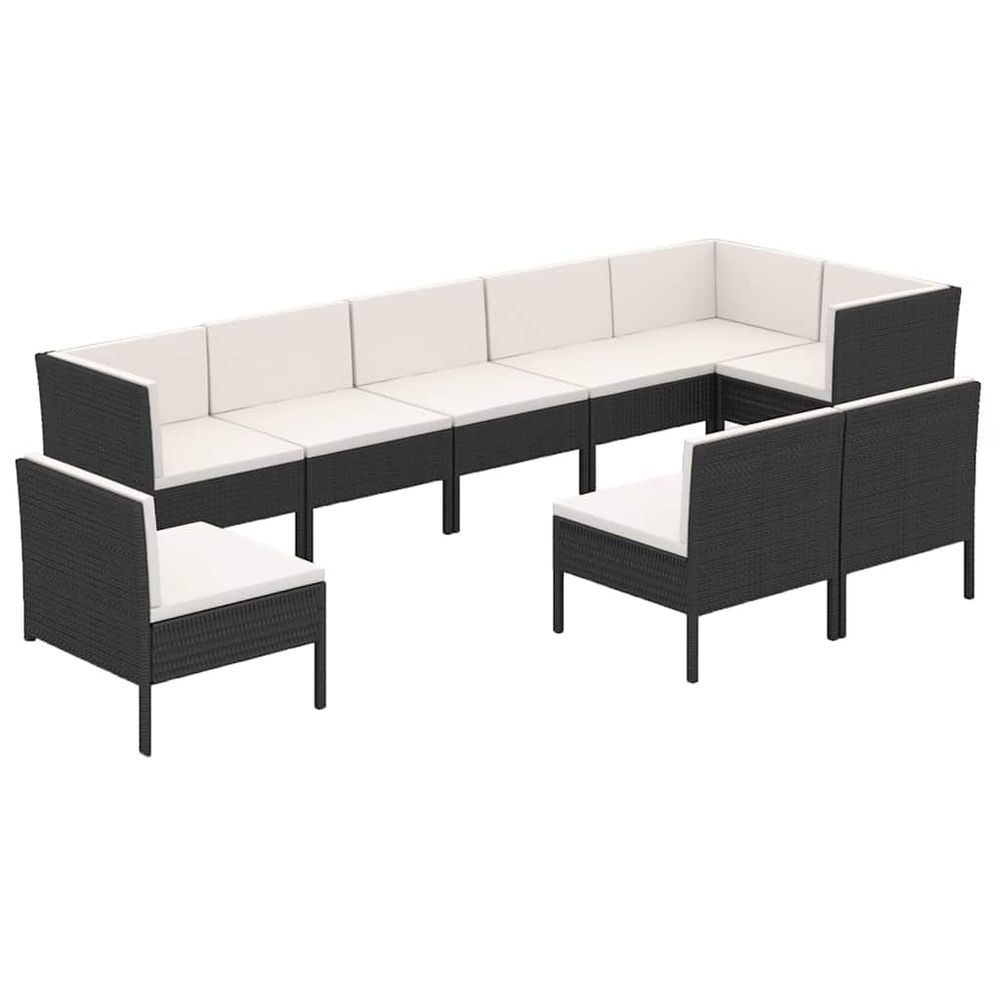 Salon de jardin 9 pcs avec coussins résine tressée noir