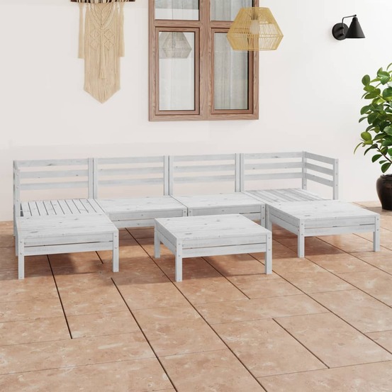 Salon de jardin 7 pcs blanc bois de pin massif
