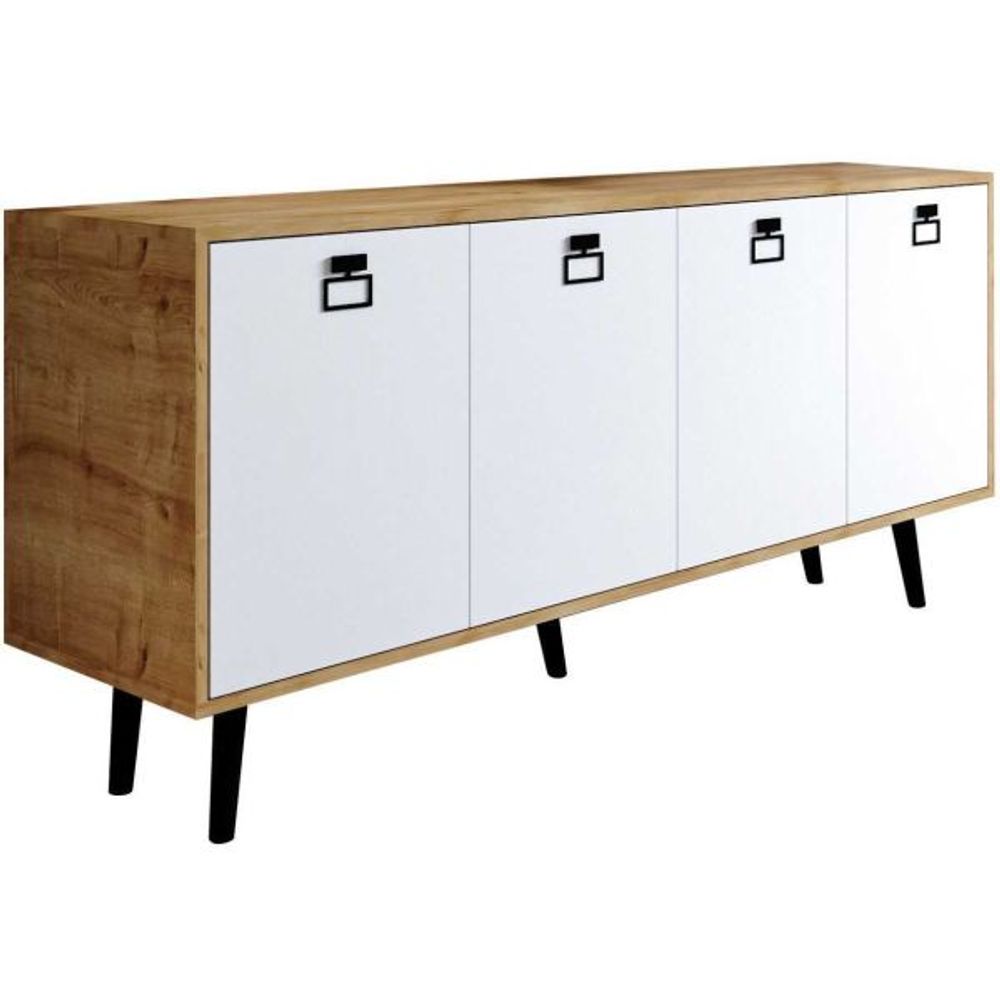 Buffet 4 portes en aggloméré mirza modern blanc et chêne
