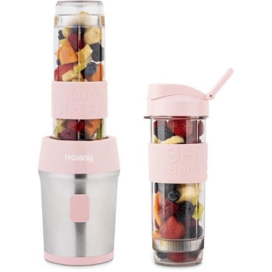 Blender mini - h.koenig - smoo12 - 300 w - 570 ml - rose pastel - 2 gourdes incluses - sans bpa