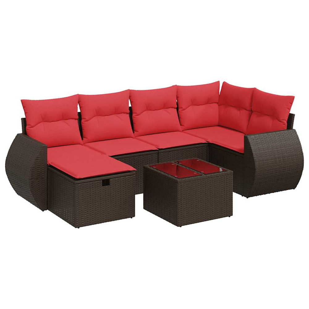 Salon de jardin avec coussins 7 pcs marron résine tressée