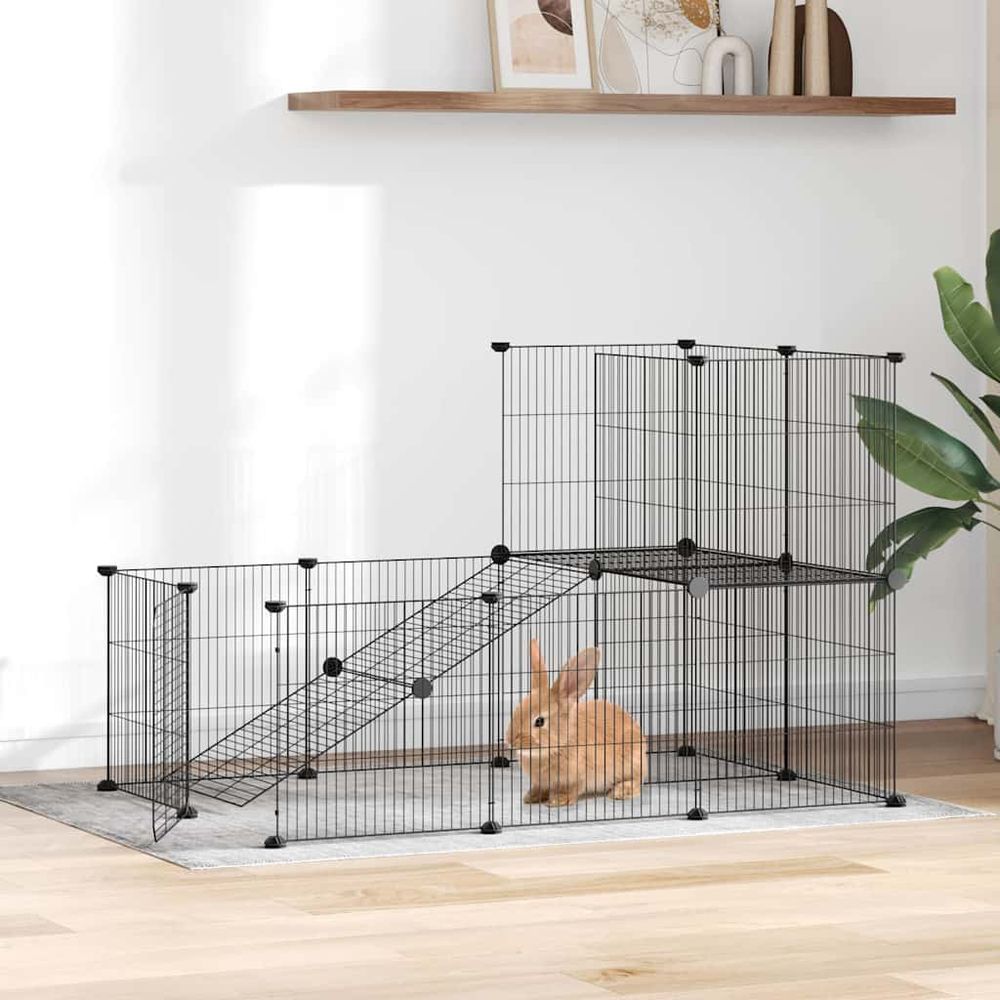 Parc de jeu pour chiot modulable 20 panneaux en acier noir avec accès facile