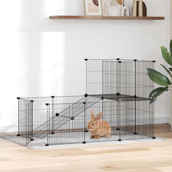 Parc de jeu pour chiot modulable 20 panneaux en acier noir avec accès facile