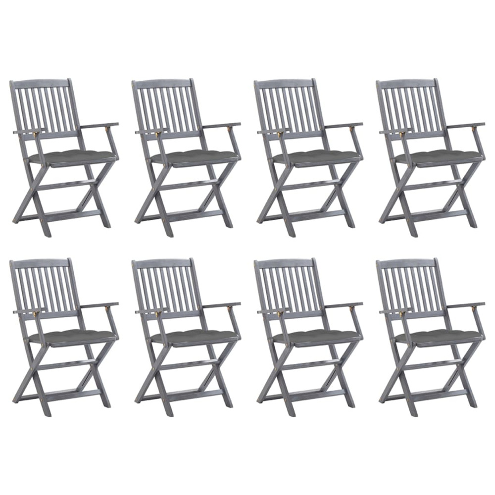 Chaises pliables d'extérieur lot de 8 et coussins bois d'acacia