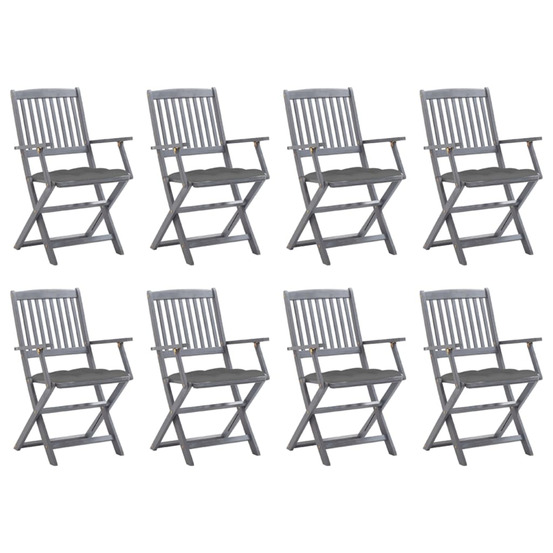 Chaises pliables d'extérieur lot de 8 et coussins bois d'acacia