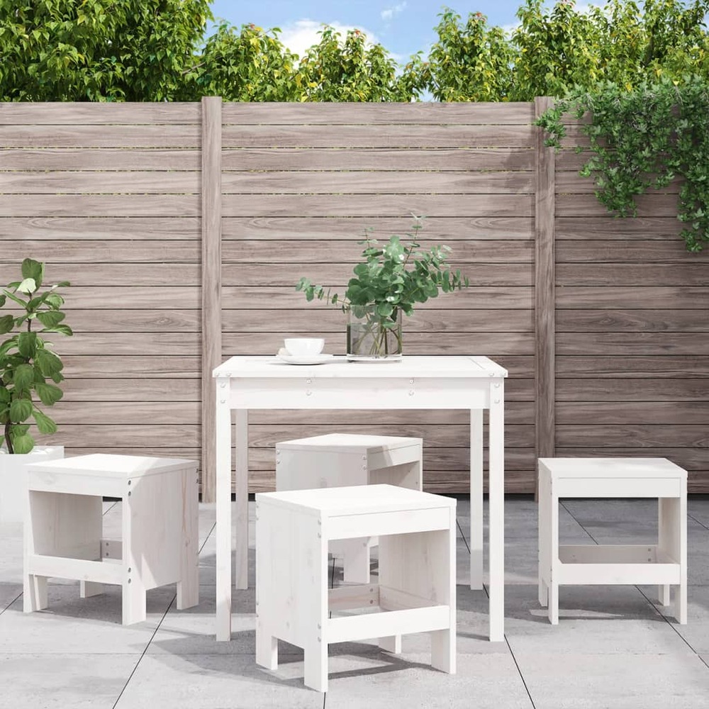 Ensemble à manger de jardin 5pcs blanc bois massif de pin