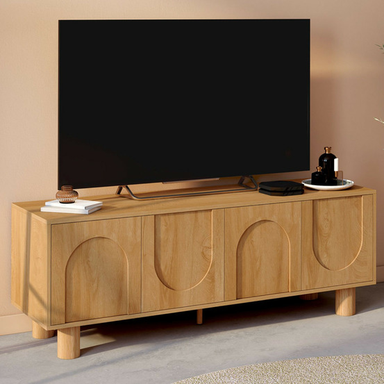 Meuble tv 140 cm archie 4 portes design arche effet bois