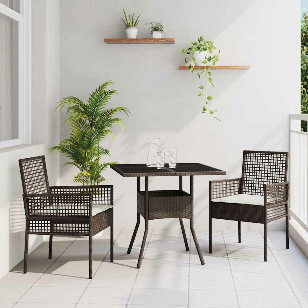 Ensemble de salle à manger pour jardin 3 pcs marron polyrotin