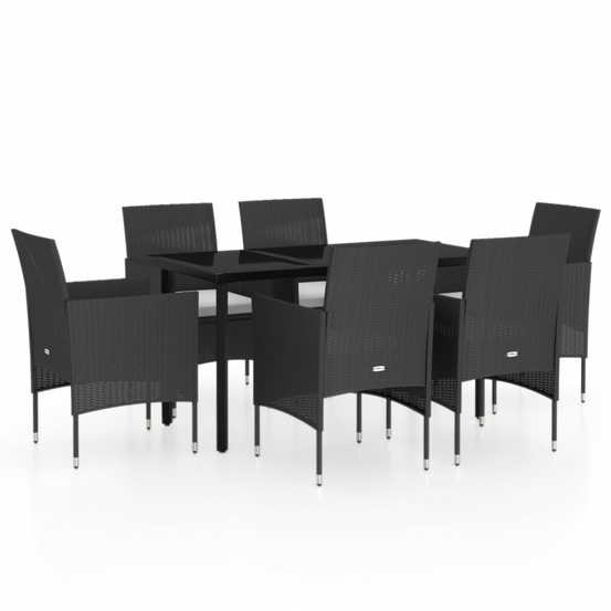 Ensemble à manger de jardin avec coussins 7 pcs noir
