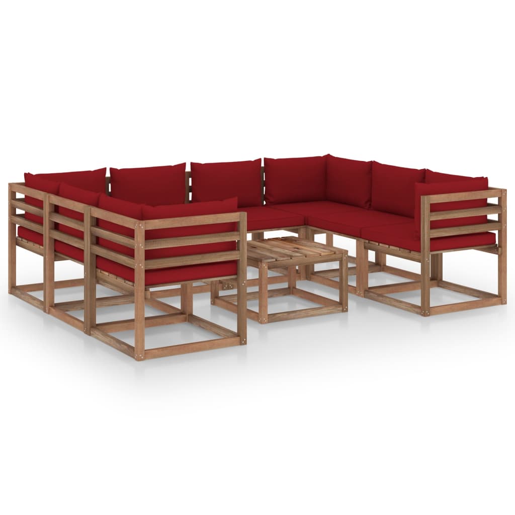 Salon de jardin meuble d'extérieur ensemble de mobilier 9 pièces avec coussins rouge bordeaux