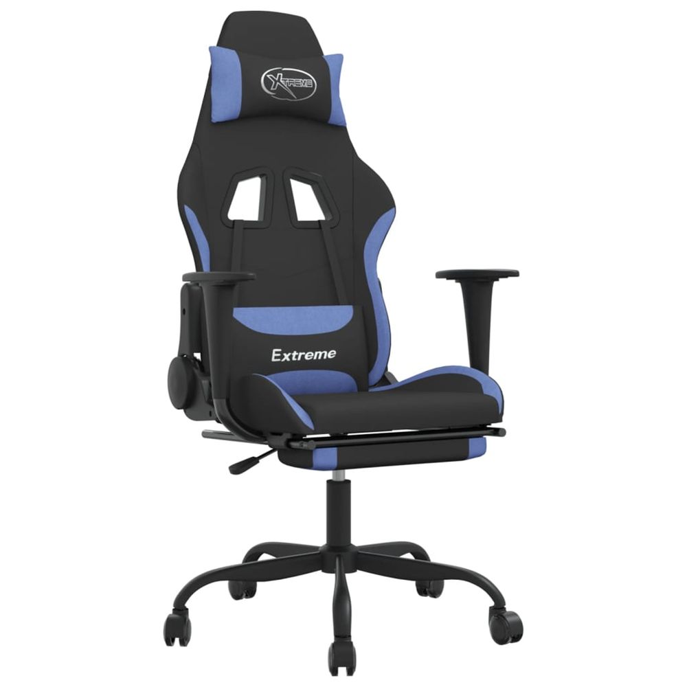 Chaise de jeu avec repose-pied noir et bleu tissu