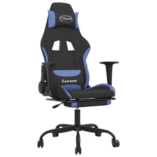 Chaise de jeu avec repose-pied noir et bleu tissu