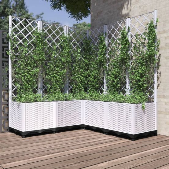 Grande jardinière d'angle haute avec treillis en pp pour végétaliser blanc