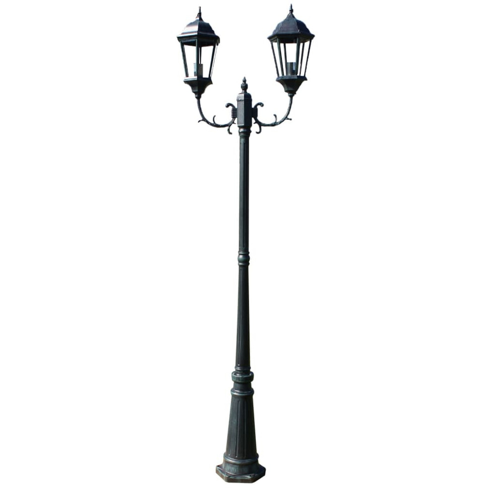Lampadaire de jardin 2 bras 230 cm vert foncé/noir aluminium