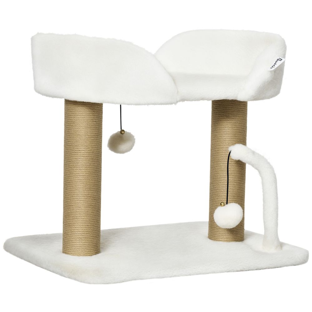 Tour pour chat jute pour amusement griffoirs et pompons jouets 48x38x42cm blanc jaune
