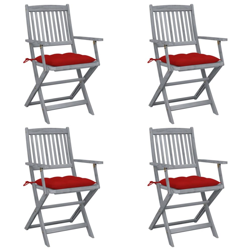 Chaises pliantes 4 pièces avec coussins en bois d'acacia massif
