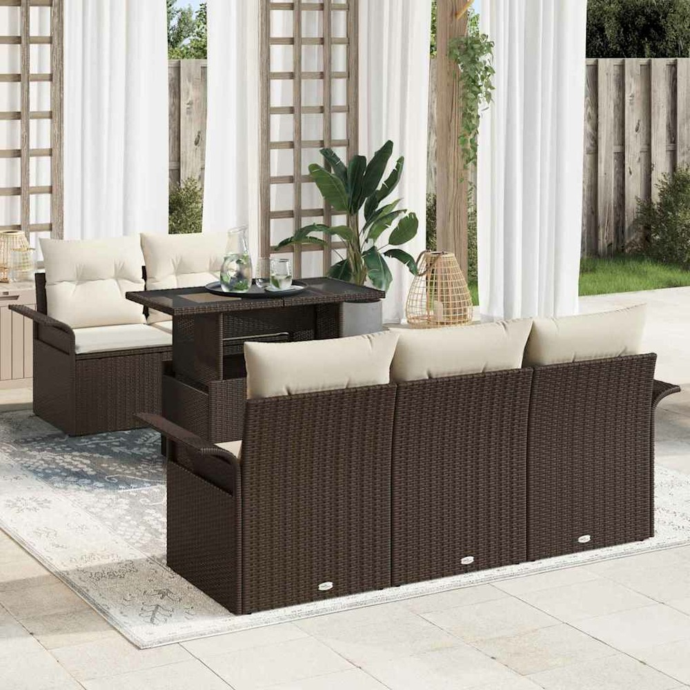 Ensemble de canapé de jardin 6 pcs marron polyrotin